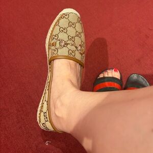 Gucci Beige GG Canvas Moccasin with Gold Horsebit